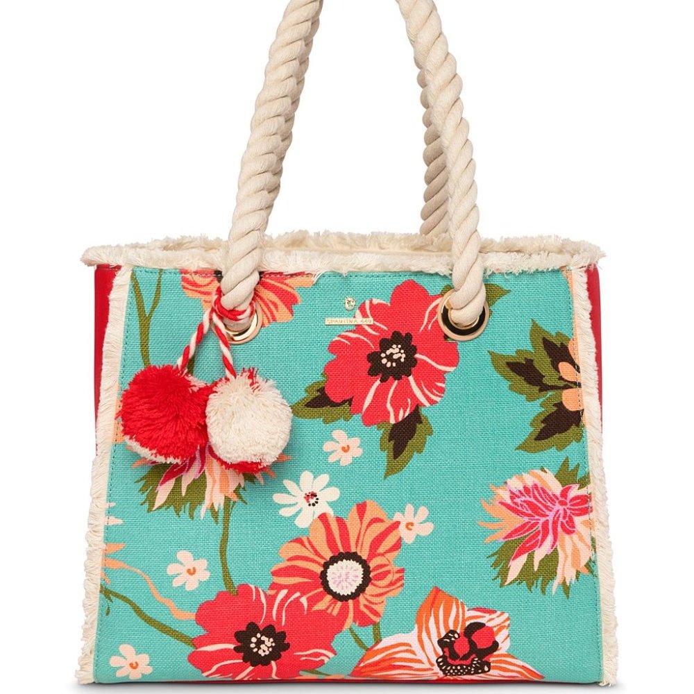 RARE Spartina 449 Aqua Floral Broughton Boho Beach Tote NWT